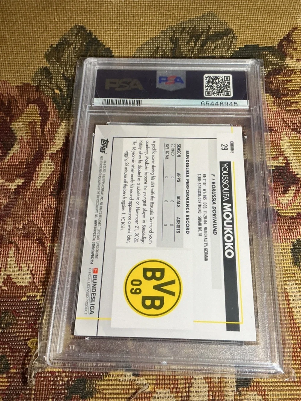 2020 Topps Chrome Bundesliga Youssoufa Moukoko PSA 10 GEM MT Rookie RC